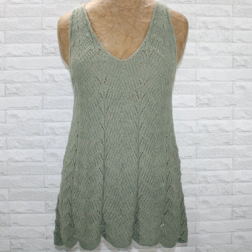 MOD ON TREND Sleeveless Top Shell V-Neck Loose Knit Chevron Fall Green Large
